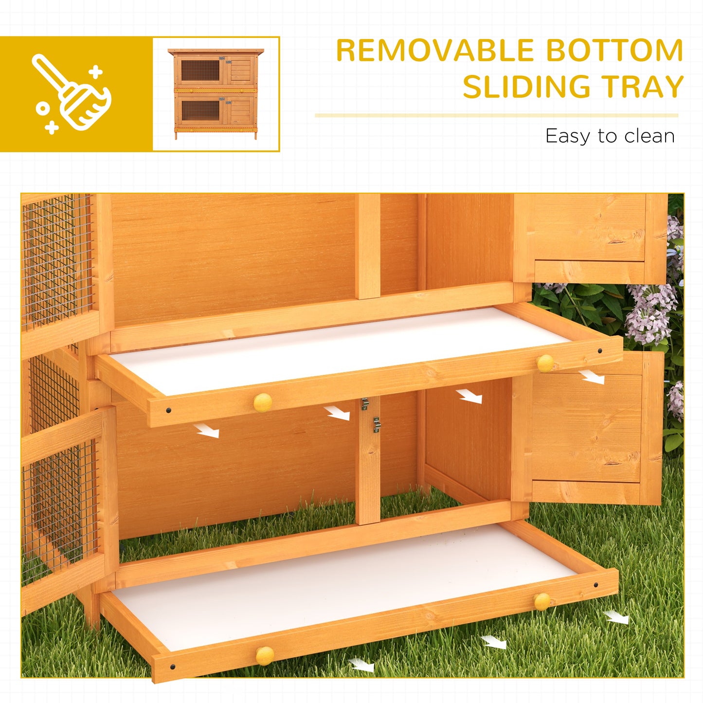 PawHut Rabbit Hutch Outdoor Guinea Pig Hutch Wooden Duck House Pet Cage With Opening Roof, 90 X 45 X 90cm