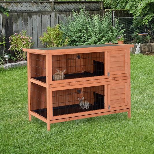 54" 2-Story Large Rabbit Hutch Bunny Cage Pet House Small Animal Habitat with Lockable Doors