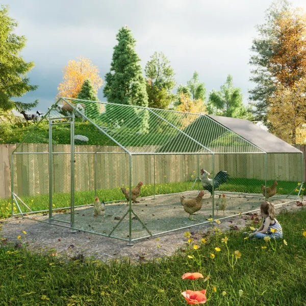 Large Metal Chicken Coop, Walk-in Chicken Run,Galvanized Wire Poultry Chicken Hen Pen Cage, Rabbits Duck Cages With Waterproof And Anti-Ultraviolet Cover For Outside 10 L X 20 W X 6.56 H