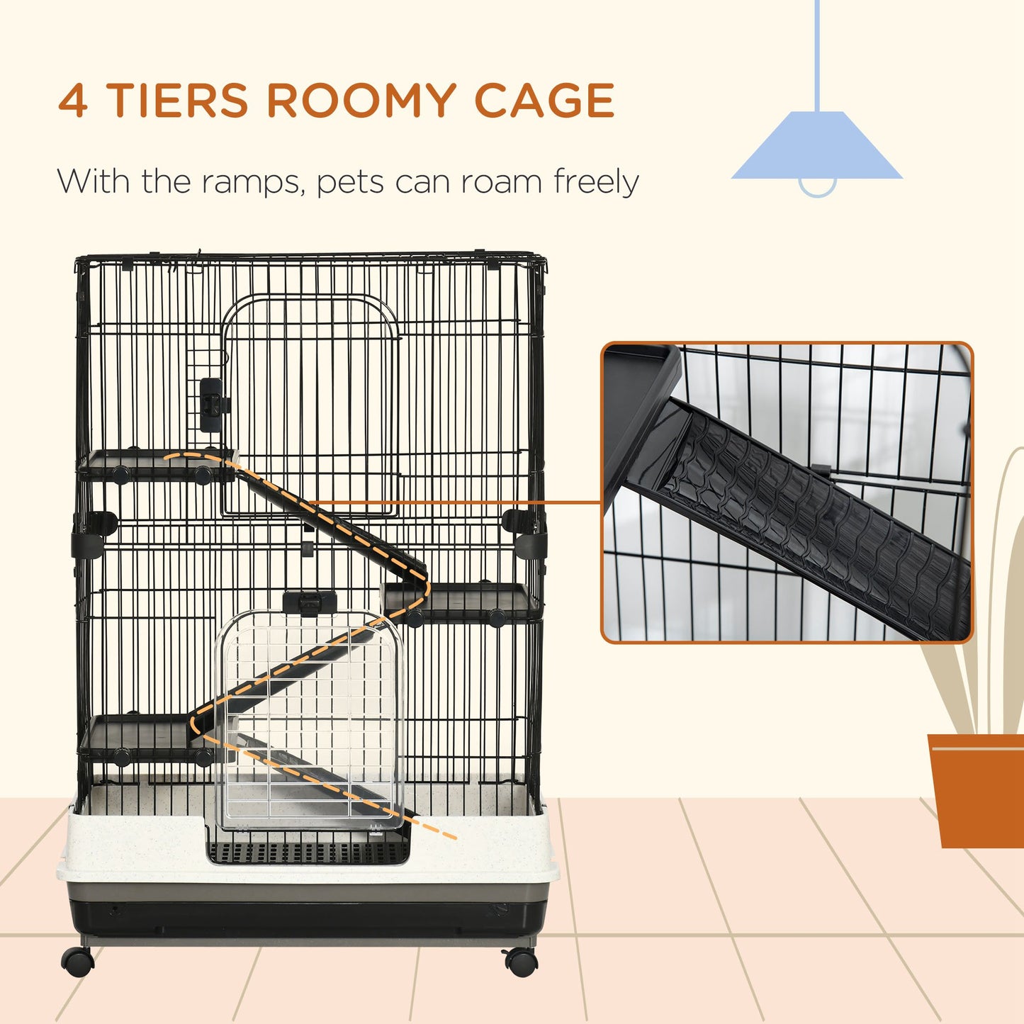 L 4-Level Small Animal Cage Rabbit Hutch with Universal Lockable Wheels