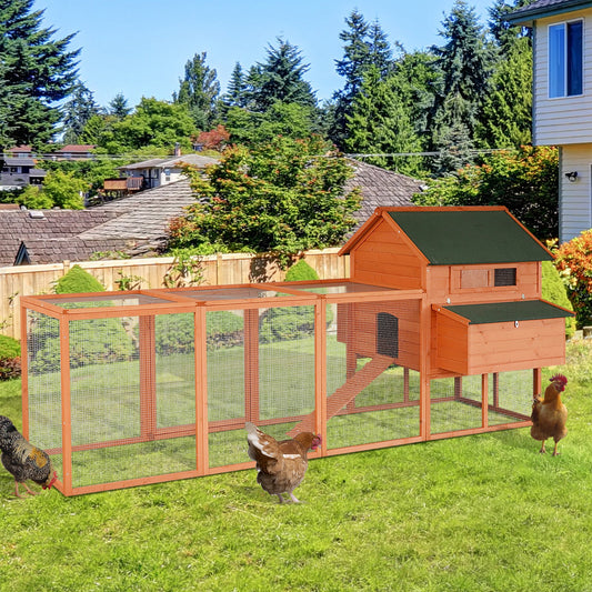 136.5" Chicken Coop Large Chicken House Deluxe Rabbit Hutch Lockable Poultry Hen Cage Backyard with Nesting Box and Run